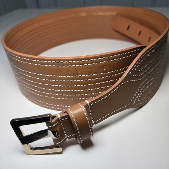 Veronica Beard Kiara Leather Belt Brown Honey Chunky Coastal Cowgirl Size L